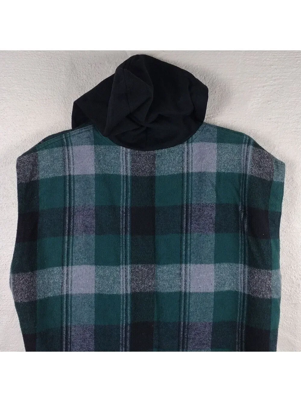 Surf Style Interplanetary Body Gear Green Windowpane Plaid Hooded Snap Up Vest